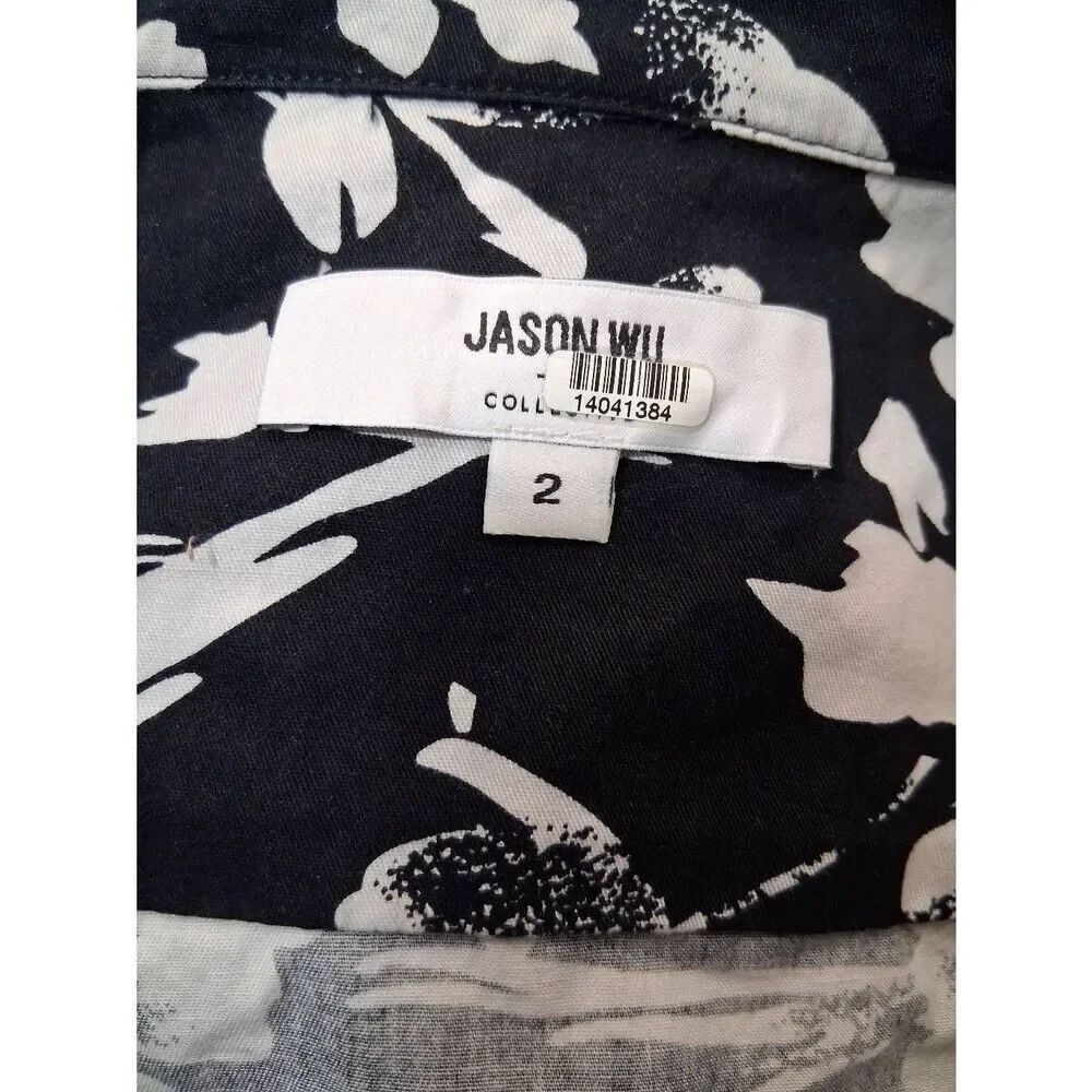 Jason wu womens size 2 shirt dress floral shift dress midi black white pockets - Picture 6 of 8